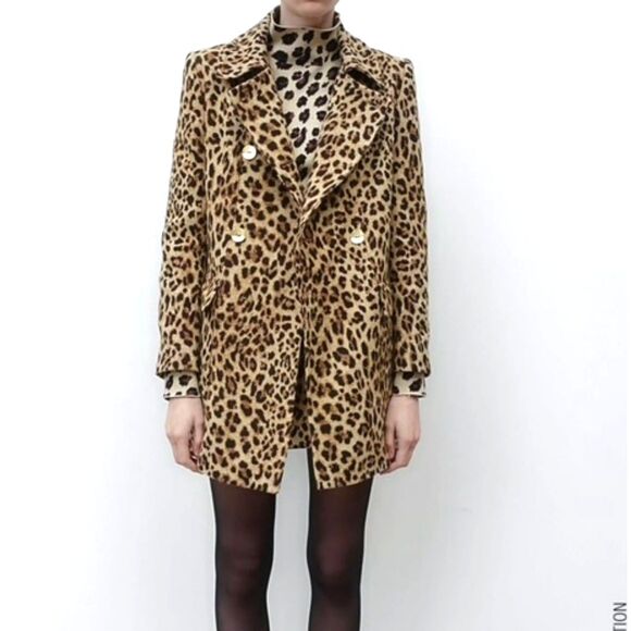 Zara Jackets & Blazers - ZARA LEOPARD ANIMAL PRINT DOUBLE BREASTED BLAZER JACKET SIZE SMALL NWOT